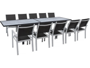 Conjunto de jantar extensível para exterior "Lagos" - Mesa extensível 200/320 x 105 x 76 cm - 10 cadeiras - Preto