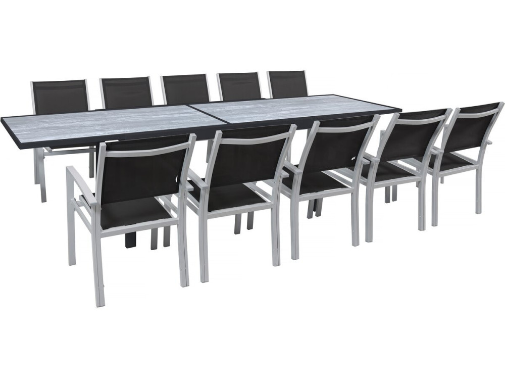 Conjunto de jantar extensível para exterior "Lagos" - Mesa extensível 200/320 x 105 x 76 cm - 10 cadeiras - Preto