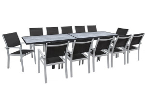 Conjunto de jantar extensível para exterior "Lagos" - Mesa extensível 200/320 x 105 x 76 cm - 12 cadeiras - Preto
