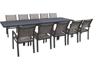 Conjunto de jantar extensível para jardim "Lagos" - 200/320 x 105 x 76 cm - 10 cadeiras - Taupe
