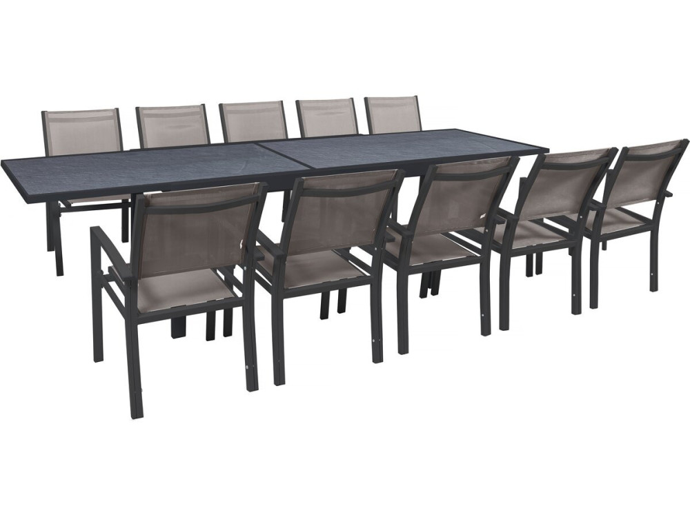 Conjunto de jantar extensível para jardim "Lagos" - 200/320 x 105 x 76 cm - 10 cadeiras - Taupe