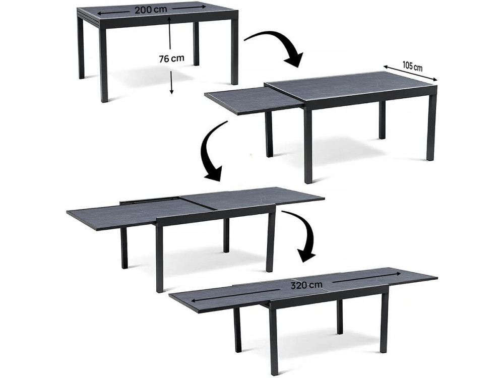 Conjunto de jantar extensível para jardim "Lagos" - 200/320 x 105 x 76 cm - 10 cadeiras - Taupe