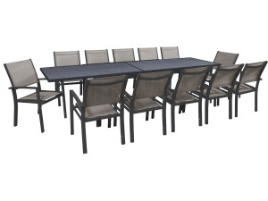 Conjunto de jantar extensível para jardim "Lagos" - 200/320 x 105 x 76 cm - 12 cadeiras - Taupe