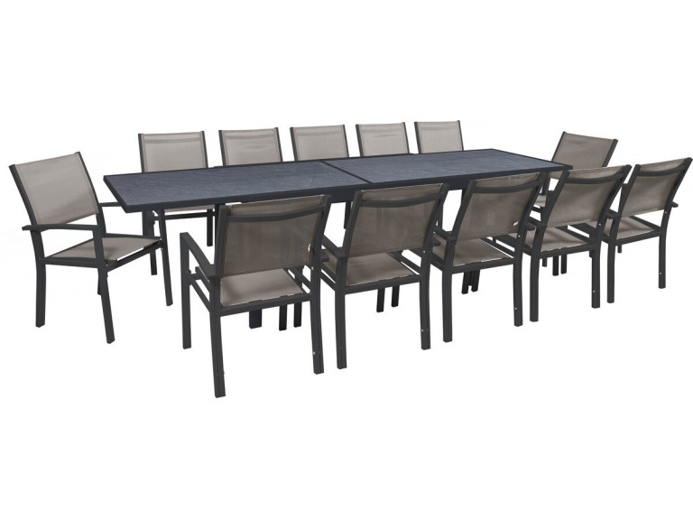 Conjunto de jantar extensível para jardim "Lagos" - 200/320 x 105 x 76 cm - 12 cadeiras - Taupe