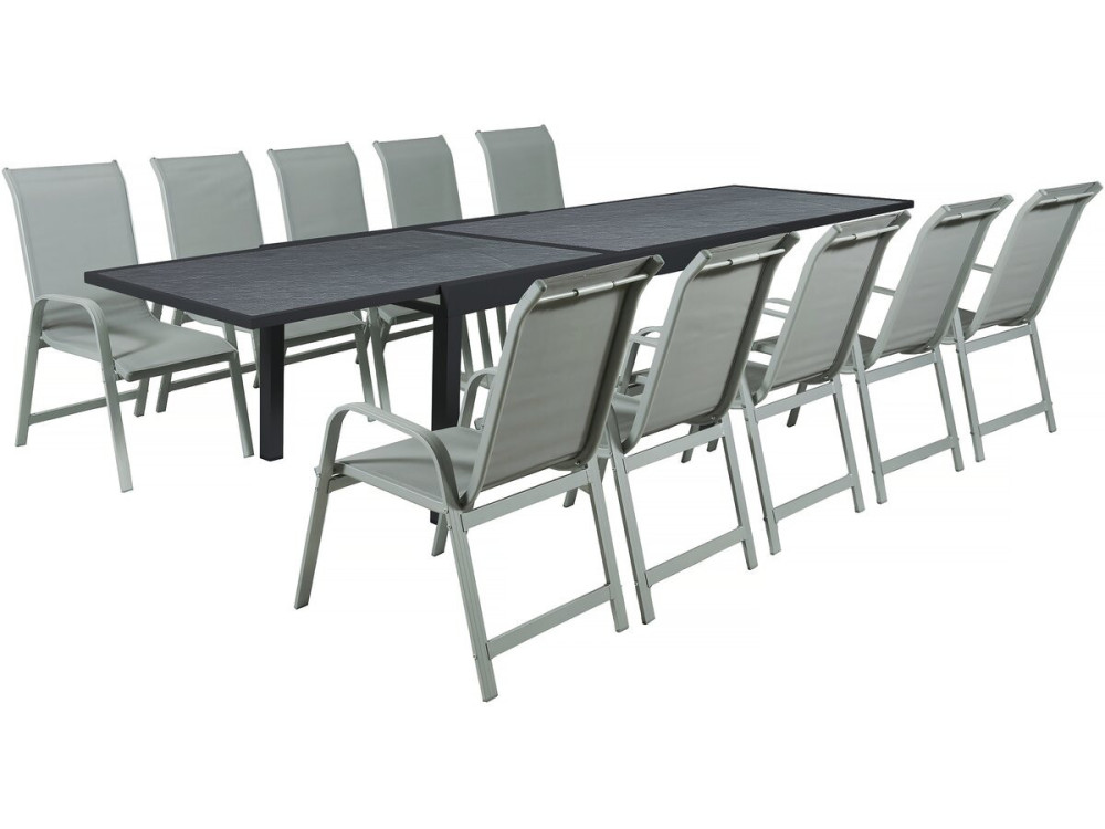 Conjunto de jantar de jardim "Lagos" - 200/320 x 105 x 76 cm - 10 cadeiras - Cinza claro
