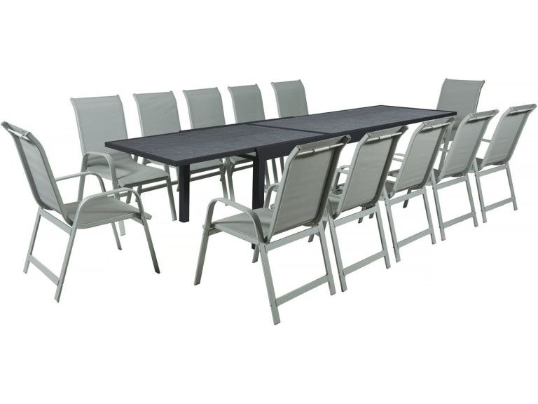 Conjunto de jantar de jardim "Lagos" - 200/320 x 105 x 76 cm - 12 cadeiras - Cinza claro