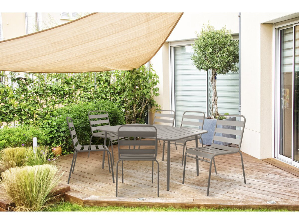 Conjunto de mobiliário de jardim em metal "Bilbao" - 6 lugares - Taupe