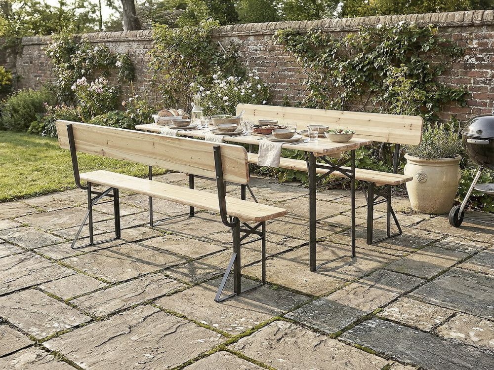Conjunto de mobiliário de jardim "Lisbon" em madeira com encosto - 180 cm - Castanho