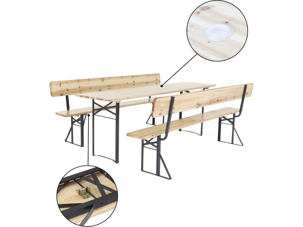 Conjunto de mobiliário de jardim "Lisbon" em madeira com encosto - 220 cm - Castanho