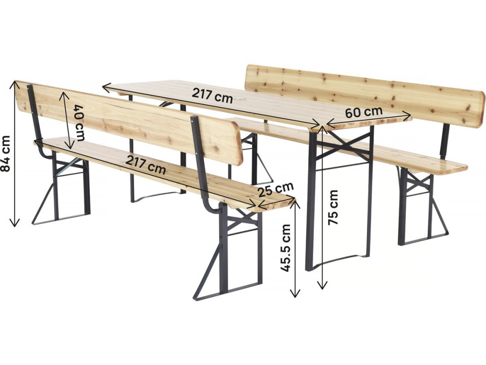 Conjunto de mobiliário de jardim "Lisbon" em madeira com encosto - 220 cm - Castanho