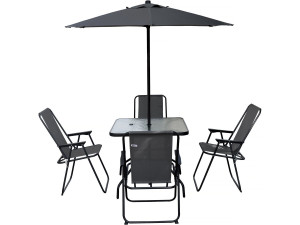 Mesa e cadeiras de jardim em metal "Convivia" com guarda-sol - 4 lugares - Cinzento antracite
