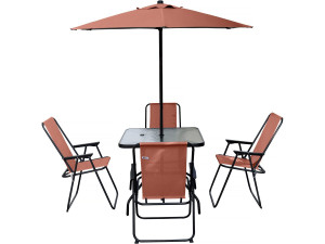 Mesa e cadeiras de jardim em metal "Convivia" com guarda-sol - 4 lugares - Terracota