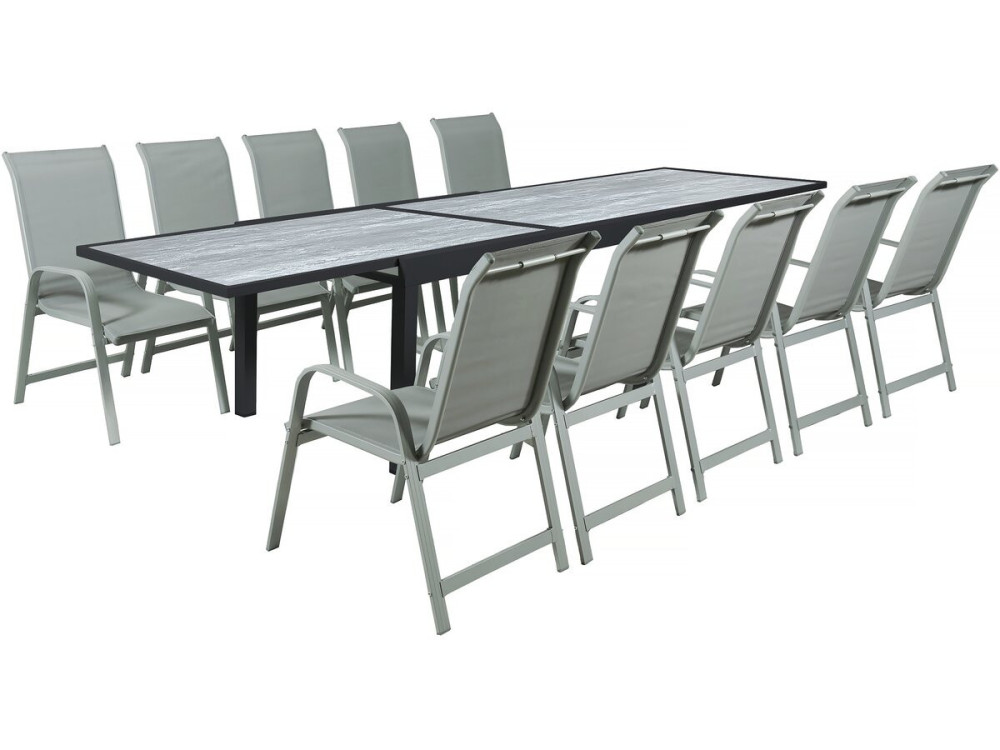 Mesa e cadeiras de jardim em alumínio extensível "Lagos" - 200/320 x 105 x 76 cm - Taupe - 10 lugares