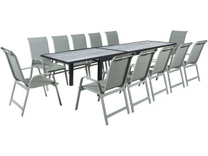 Mesa e cadeiras de jardim em alumínio extensível "Lagos" - 200/320 x 105 x 76 cm - Taupe - Capacidade para 12 pessoas