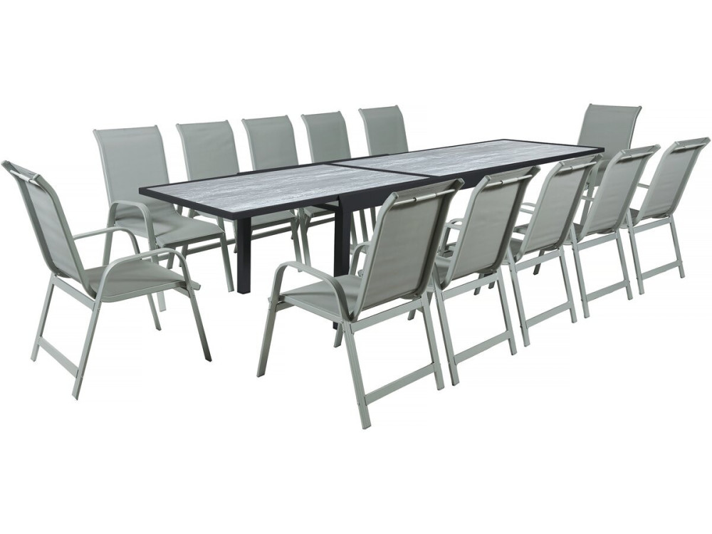 Mesa e cadeiras de jardim em alumínio extensível "Lagos" - 200/320 x 105 x 76 cm - Taupe - Capacidade para 12 pessoas