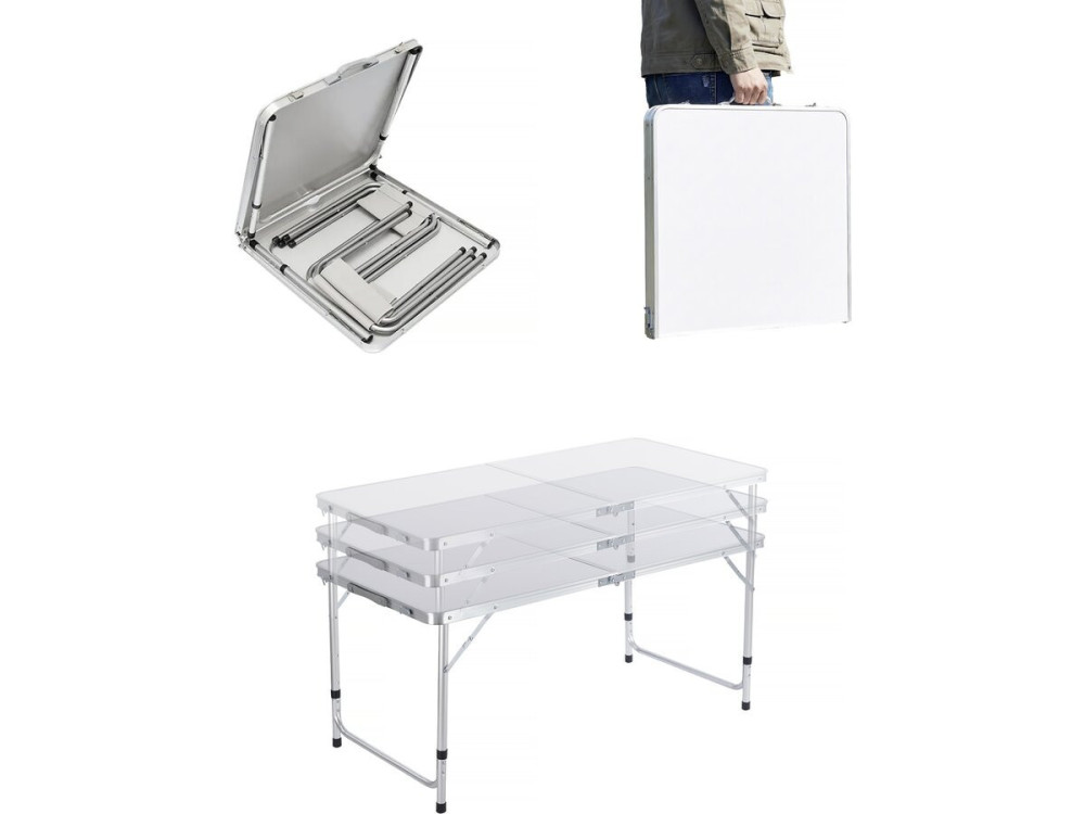 Conjunto de mesa de campismo e 4 bancos rebatíveis - 125 x 60 cm - Branco