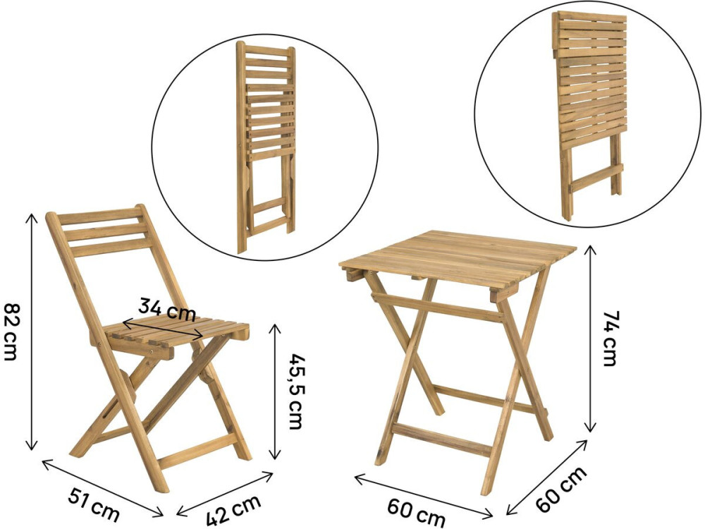 Conjunto de mesa e cadeiras de jardim em madeira "Aldo" - 2 lugares - Castanho