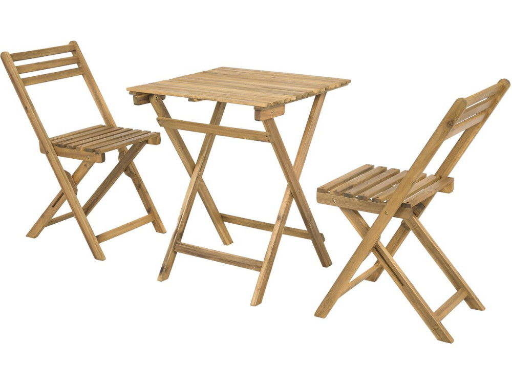 Conjunto de mesa e cadeiras de jardim em madeira "Aldo" - 2 lugares - Castanho