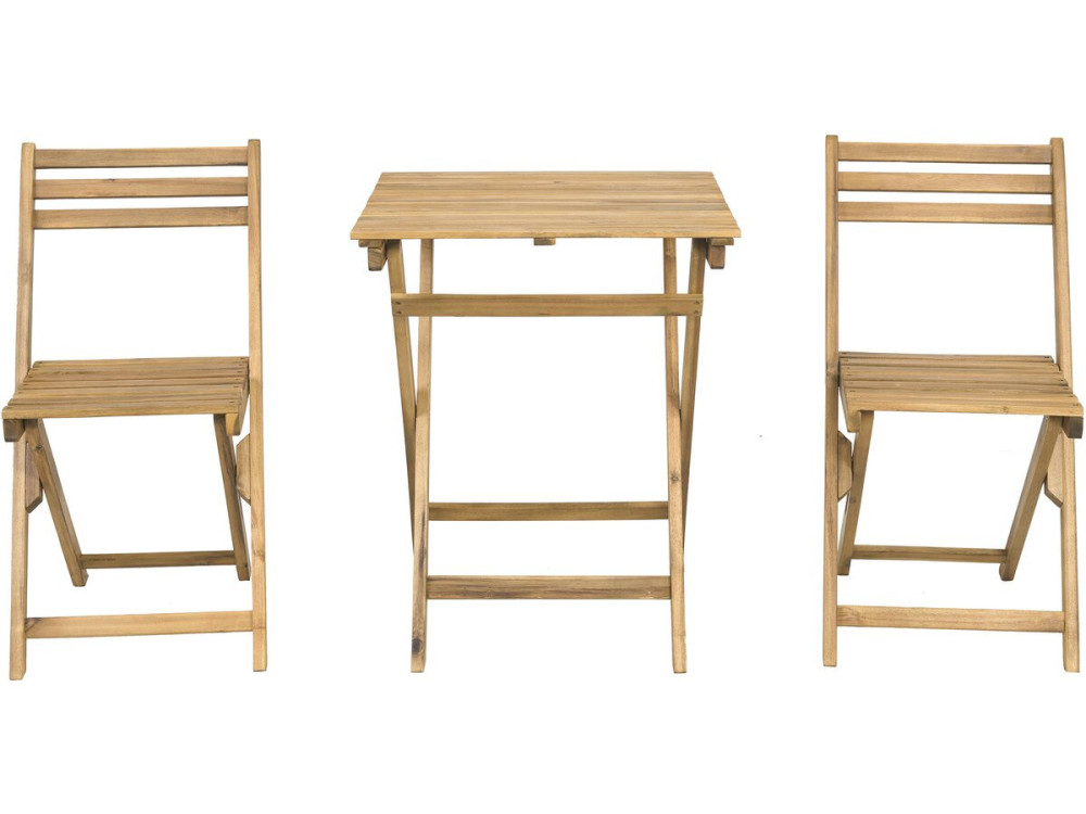 Conjunto de mesa e cadeiras de jardim em madeira "Aldo" - 2 lugares - Castanho