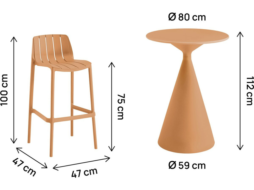 Mesa bistrô e cadeiras altas empilháveis "Vaena" - 2 lugares - Laranja