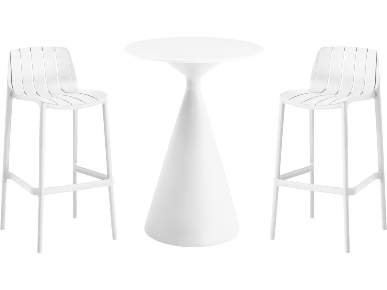 Mesa bistrô e cadeiras altas empilháveis "Vaena" - 2 lugares - Branco