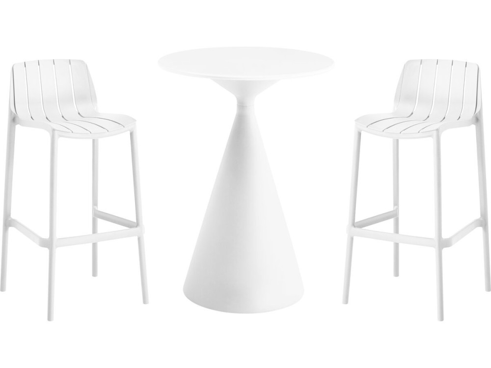 Mesa bistrô e cadeiras altas empilháveis "Vaena" - 2 lugares - Branco