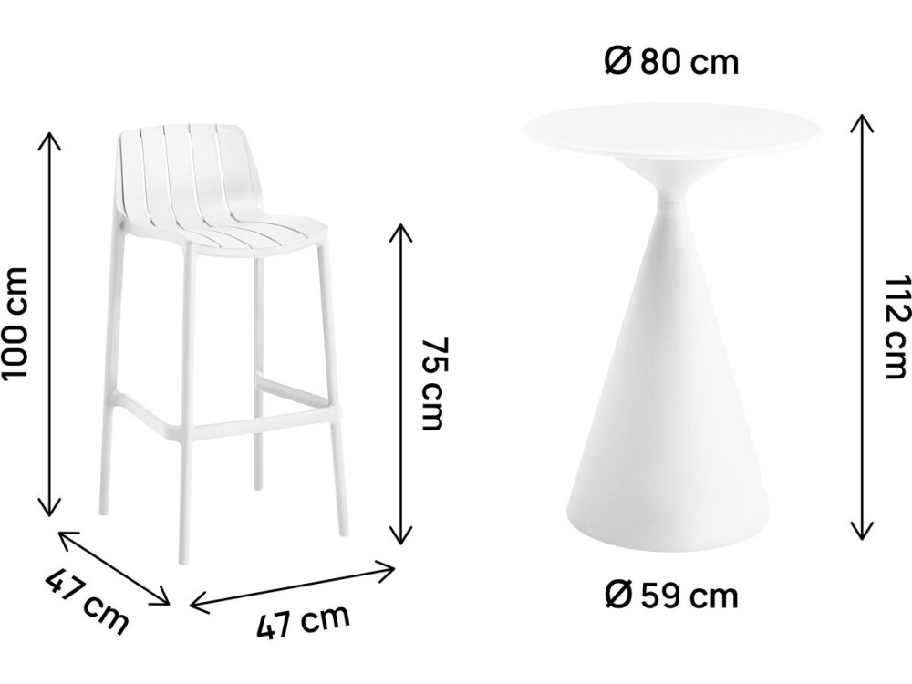 Mesa bistrô e cadeiras altas empilháveis "Vaena" - 2 lugares - Branco