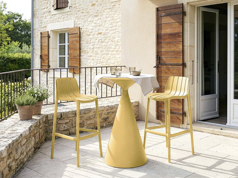 Mesa bistrô empilhável "Vaena" e cadeiras altas - 2 lugares - Amarelo