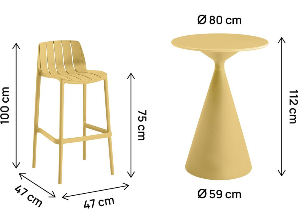 Mesa bistrô empilhável "Vaena" e cadeiras altas - 2 lugares - Amarelo