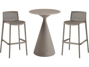 Mesa bistrô empilhável "Néora" e cadeiras altas - 2 lugares - Taupe