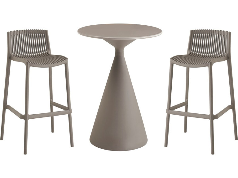Mesa de jardim bistrô empilhável "Néora" e cadeiras altas - 2 lugares - Taupe