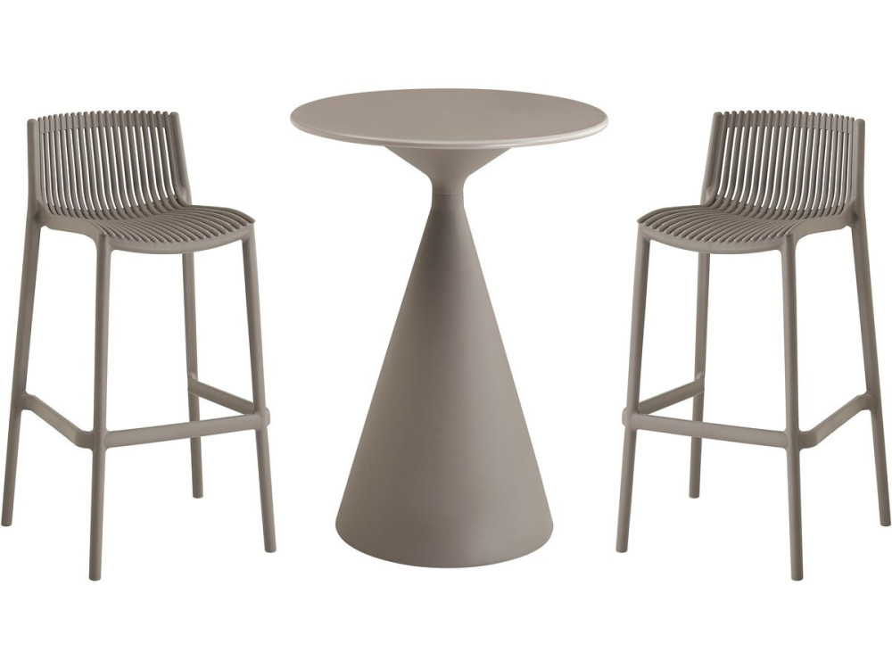 Mesa de jardim bistrô empilhável "Néora" e cadeiras altas - 2 lugares - Taupe