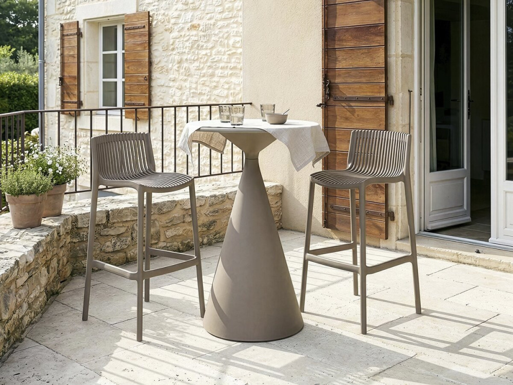 Mesa de jardim bistrô empilhável "Néora" e cadeiras altas - 2 lugares - Taupe