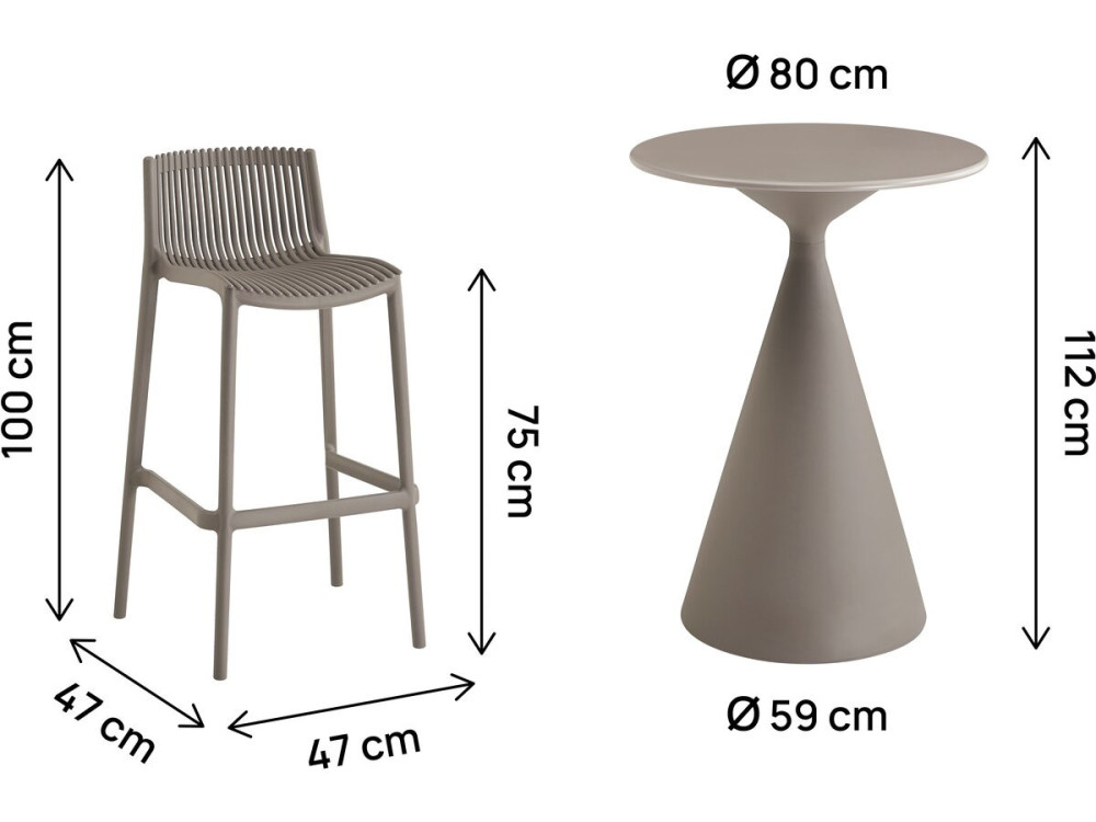 Mesa de jardim bistrô empilhável "Néora" e cadeiras altas - 2 lugares - Taupe