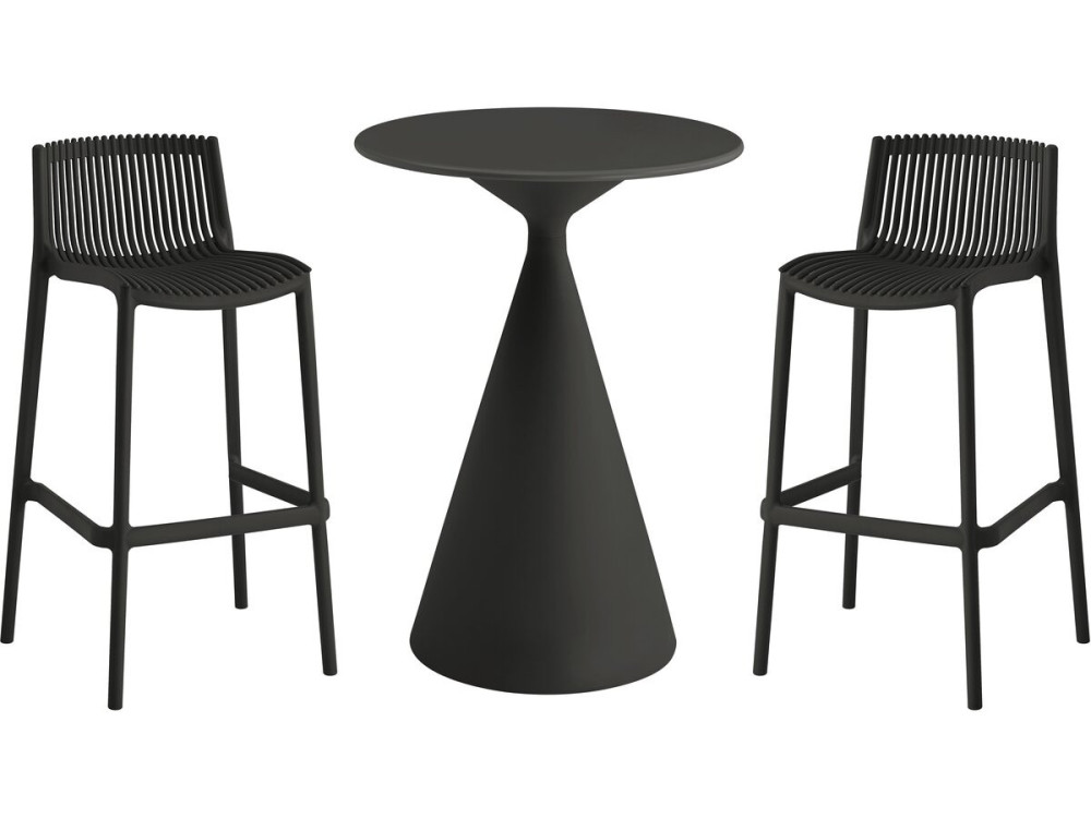 Mesa de jardim bistrô empilhável "Néora" e cadeiras altas - 2 lugares - Preto