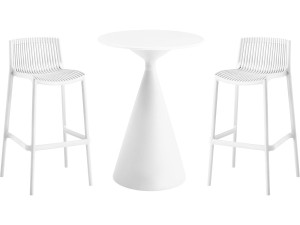 Mesa de jardim bistrô empilhável "Néora" e cadeiras altas - 2 lugares - Branco