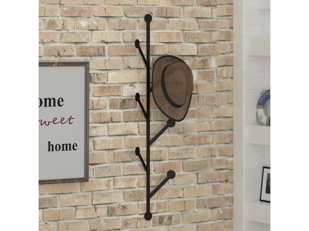 Bengaleiro de parede em metal "Ponpon" - 22 x 5 x 94 cm - Preto
