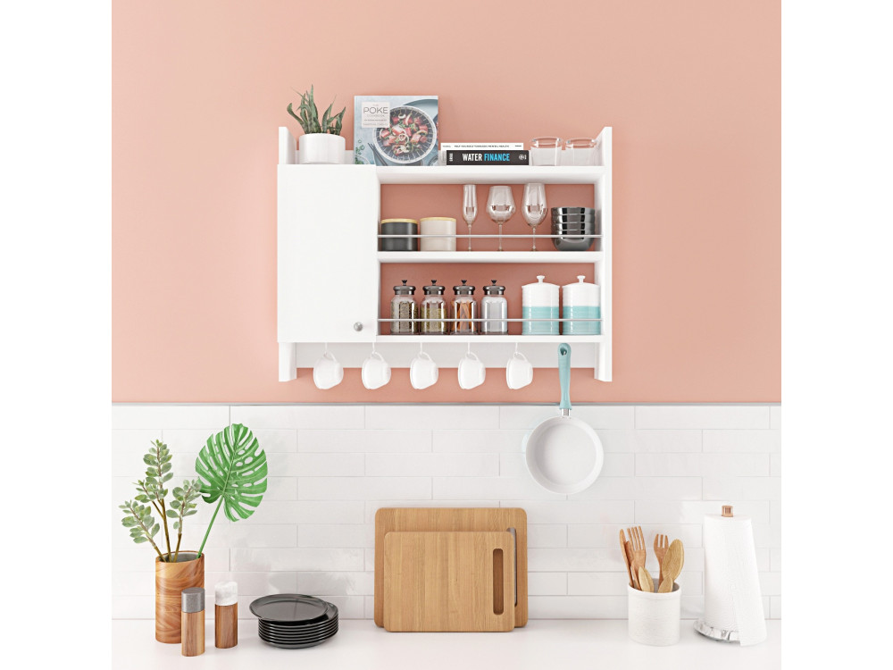 Prateleira de cozinha em madeira "Knerr" - 85 x 13 x 65 cm - Branco