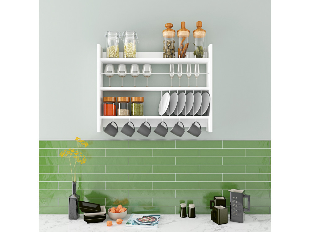 Prateleira de cozinha em madeira "Kolin" - 85 x 13 x 65 cm - Branco