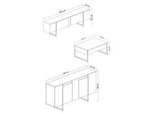 Conjunto de mobiliário para sala de estar em madeira "Luxe" - 160 x 35 x 80 cm - Branco