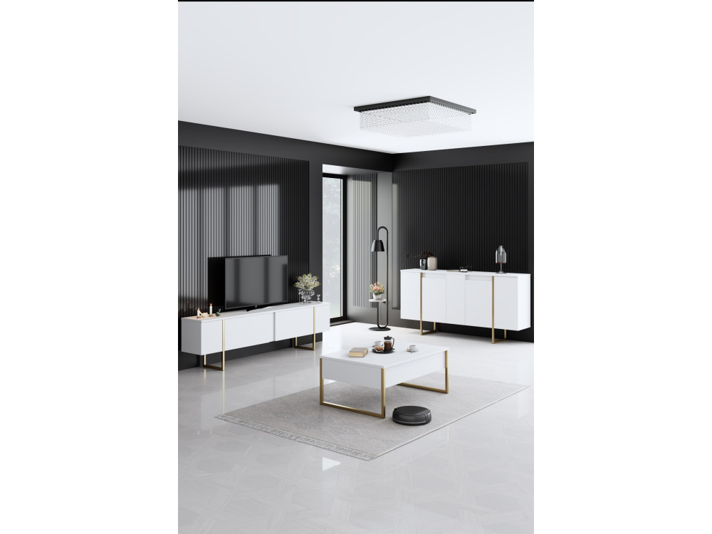 Conjunto de mobiliário para sala de estar em madeira "Luxe" - 160 x 35 x 80 cm - Branco