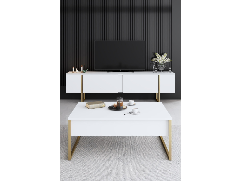 Conjunto de mobiliário para sala de estar em madeira "Luxe" - 160 x 35 x 80 cm - Branco