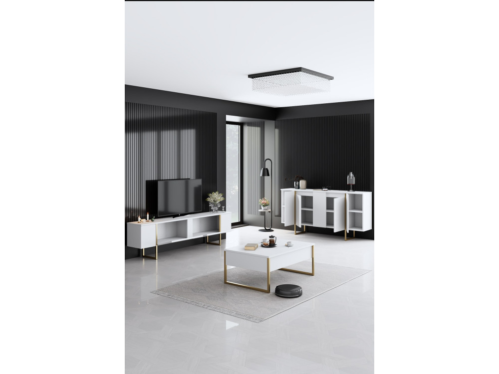 Conjunto de mobiliário para sala de estar em madeira "Luxe" - 160 x 35 x 80 cm - Branco