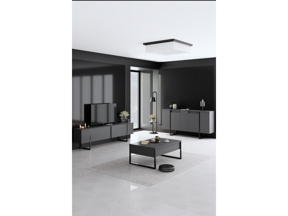 Conjunto de mobiliário para sala de estar em madeira "Luxe" - 160 x 35 x 80 cm - Preto