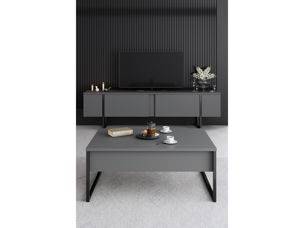 Conjunto de mobiliário para sala de estar em madeira "Luxe" - 160 x 35 x 80 cm - Preto