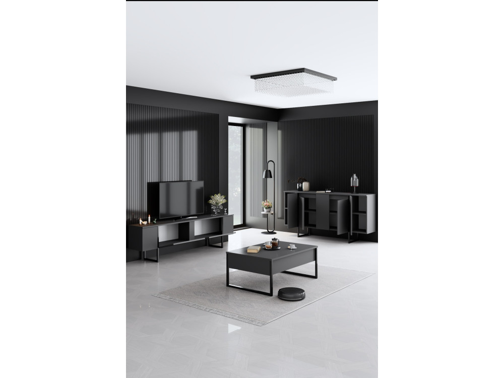 Conjunto de mobiliário para sala de estar em madeira "Luxe" - 160 x 35 x 80 cm - Preto