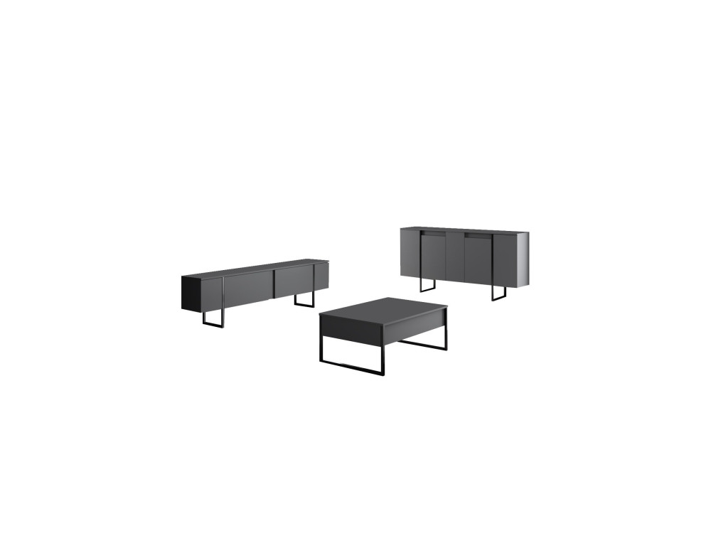 Conjunto de mobiliário para sala de estar em madeira "Luxe" - 160 x 35 x 80 cm - Preto