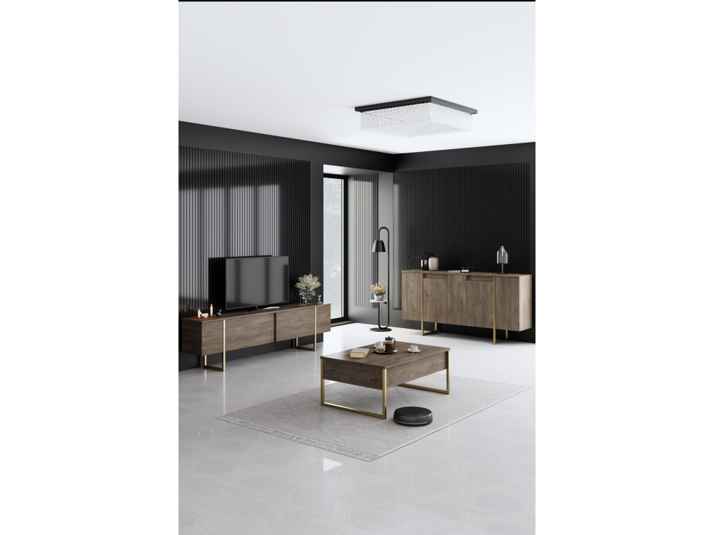 Conjunto de mobiliário para sala de estar em madeira "Luxe" - 160 x 35 x 80 cm - Castanho