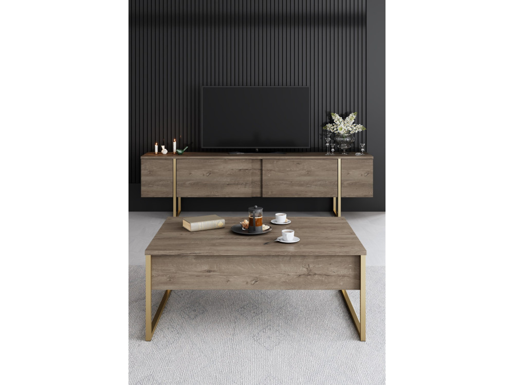 Conjunto de mobiliário para sala de estar em madeira "Luxe" - 160 x 35 x 80 cm - Castanho