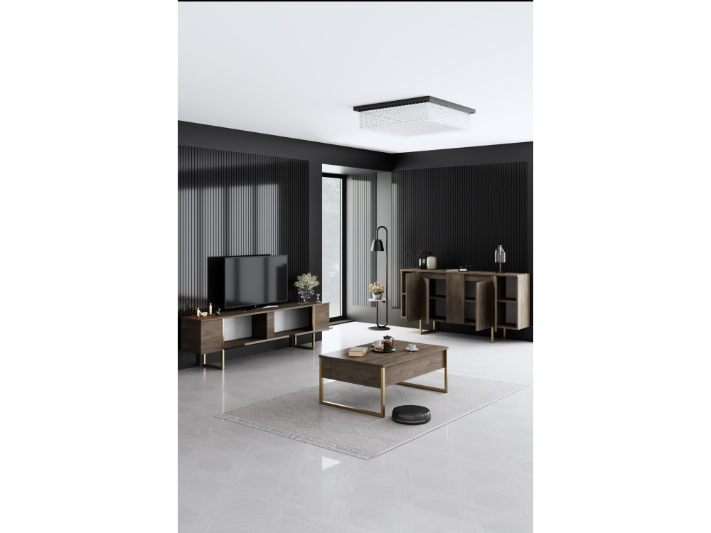 Conjunto de mobiliário para sala de estar em madeira "Luxe" - 160 x 35 x 80 cm - Castanho